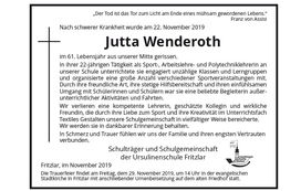 Traueranzeige Jutta Wenderoth